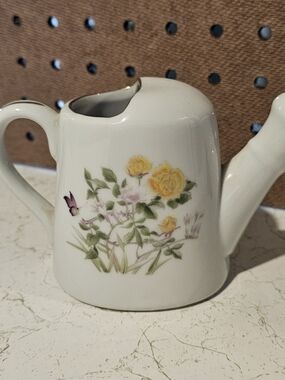 Vintage White Porcelain Teapot with Yellow Rose Floral Motif